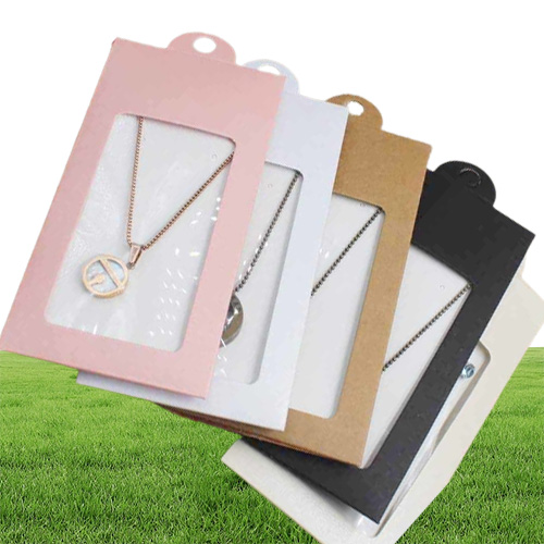 50PCS multi color paper jewelry package display hanger packing box with clear pvc window for necklace earring