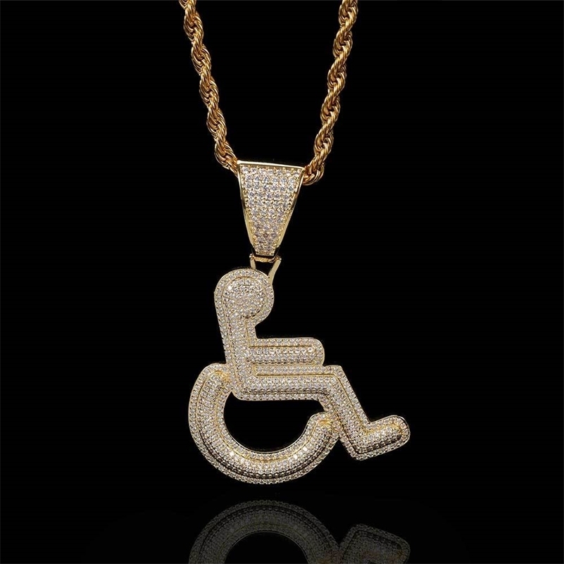 Chokers Nuoya Jewelry Iced Out Disabled Wheelchair Pendant Plated Bling Cz Simulated Hip Hop Rapper Chain Necklace 231101