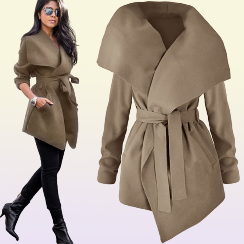Winter Coat Women Wool Jacket Coats with Waist Belt Camel F0275 Big Collar S7169065