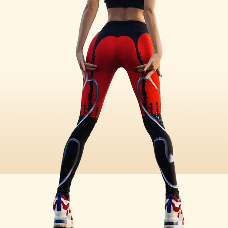 Women039s Leggings Kaminsky Casual Printed Women Push Up High Waist Femme Elastic Workout Trousers Red Heart6071117