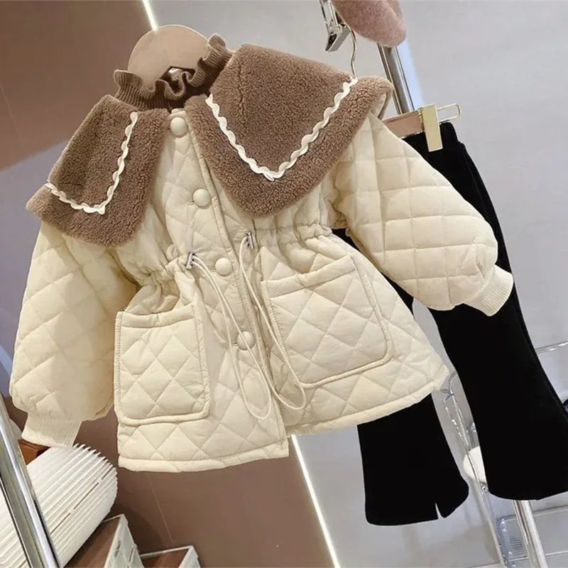 Coat Girls wool jacket winter childrens cotton coat thick insulation coat childrens solid park clothing for 28 years 231102
