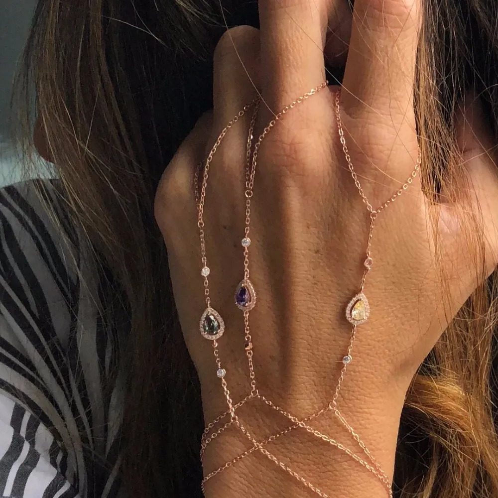 Wedding Jewelry Sets Wristlet slave bracelet cz tennis chain tear drop cubic zirconia rose gold color fashion gorgeou trendy elegance jewelry 231101