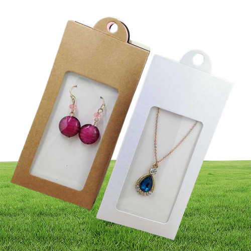 50PCS multi color paper jewelry package display hanger packing box with clear pvc window for necklace earring