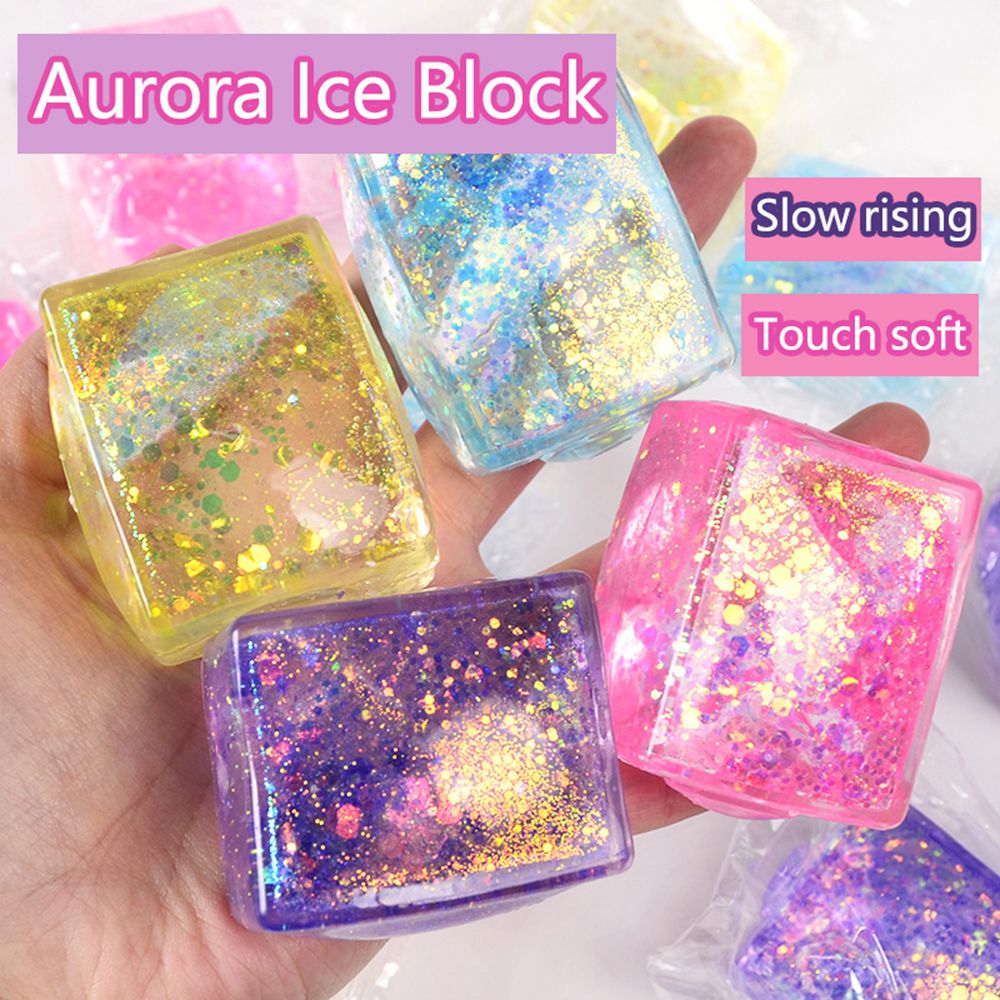 Creative Aurora Fidget Toy Mini Squishy Ice Block Slow Rising Squeeze Ball Soft High Stretch Mochi Kawaii Transparent Cube Stress Relief Sensory Toy 2