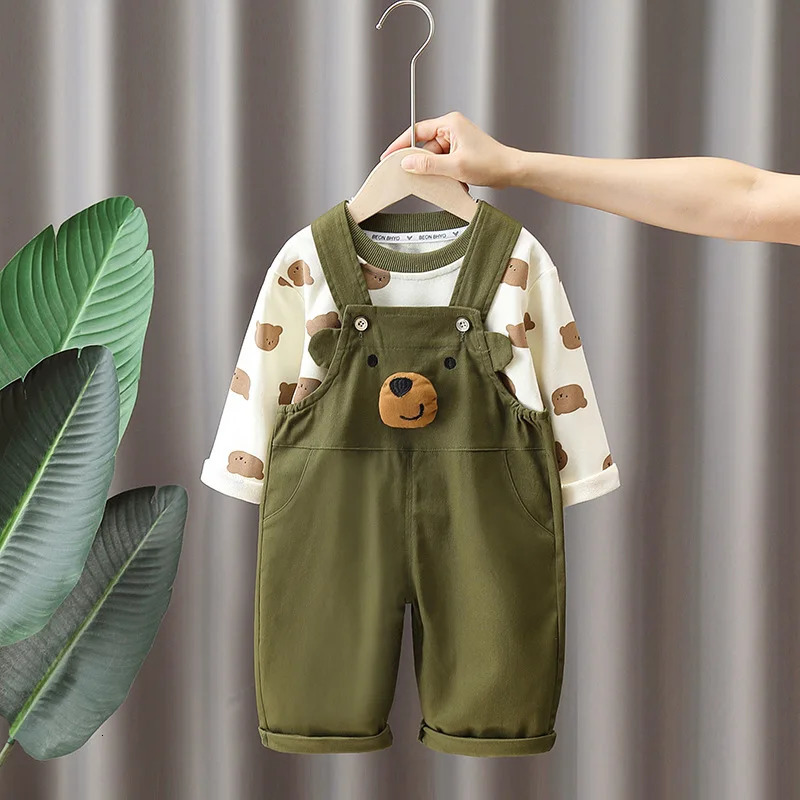 Clothing Sets Spring Autumn Children Boy 2PCS Clothes Set Bear Printed Long Sleeve Pullovers Cartoon Infant Baby Jumpsuit Kids Outfits 231102