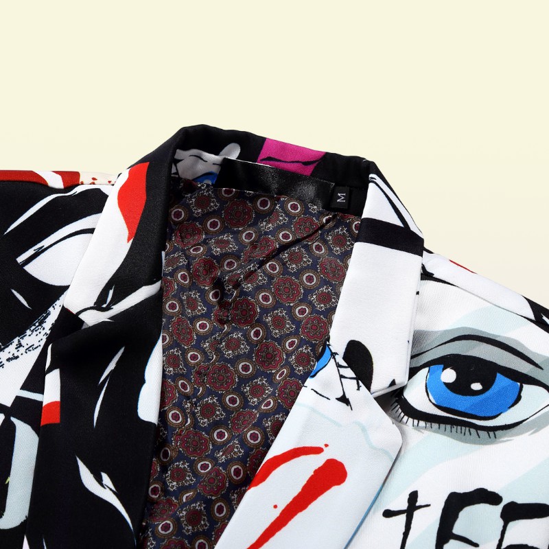Mens Fashion Jacket Casual Color Printed Suit Coat Trend Jackets with Different Characters Menfolk Outerwear