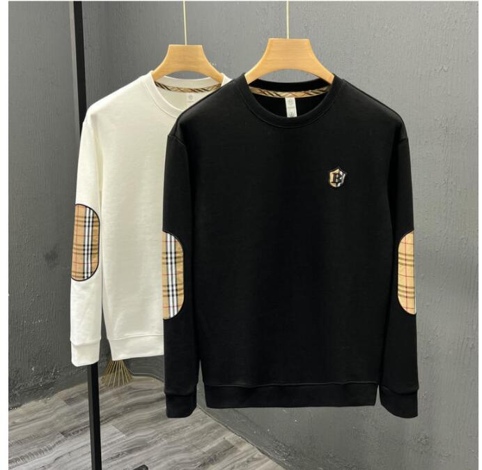 New Men's fashionable desinger plaid Long Sleeve black T-shirt round neck splice boys dalily casual Comfortable Personalized cotton breathable tshirts