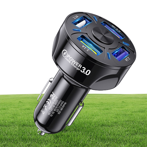 4 Ports Multi USB Car Charger 48W Quick 7A Mini Fast Charging QC30 For iPhone 12 Xiaomi Huawei Mobile Phone Adapter Android Devic8