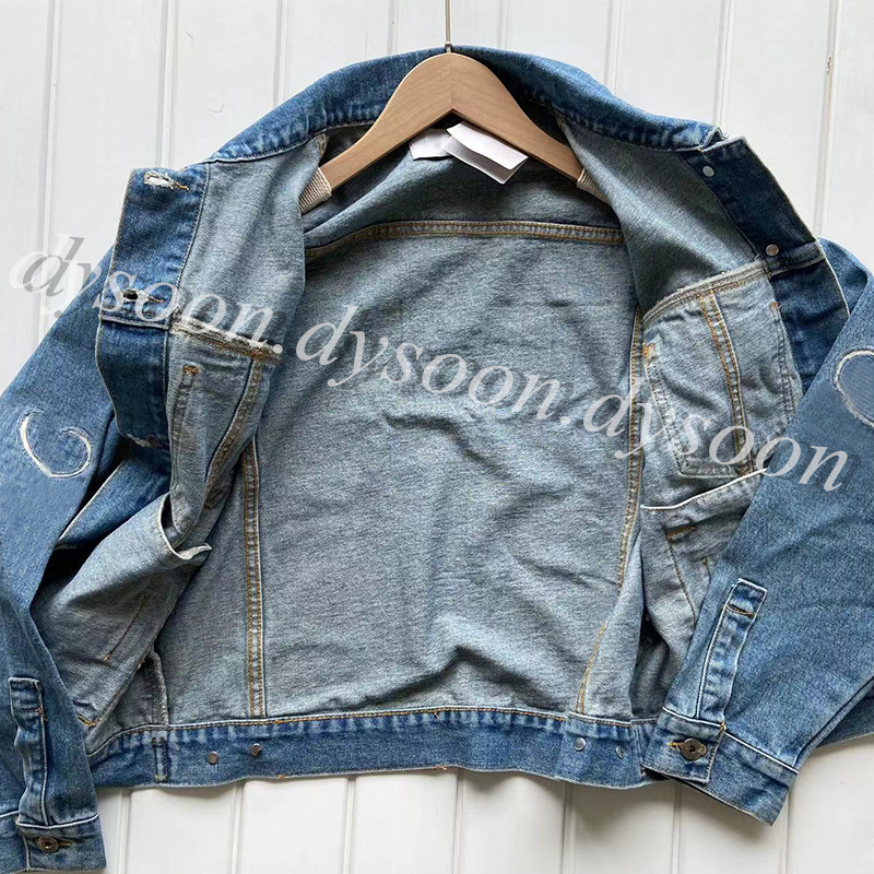 Women Denim Jacket Size S-XL Elbow Hollow Fabric Embroidery Coats 22103 With Dust Bag