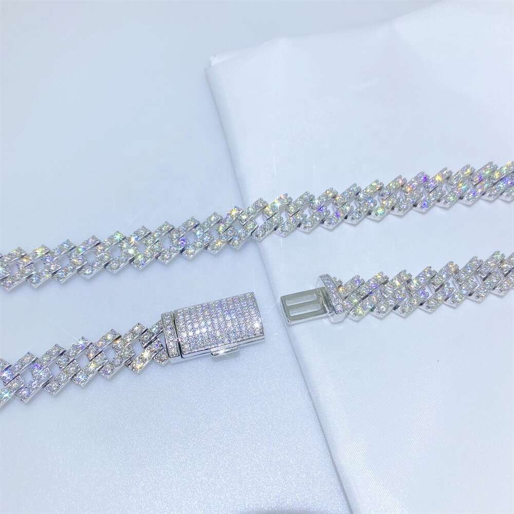 Bussdown Thick 8mm 10mm 13mm Solid Sier Iced Out Vvs Moissanite Chain Cuban k Bracelet