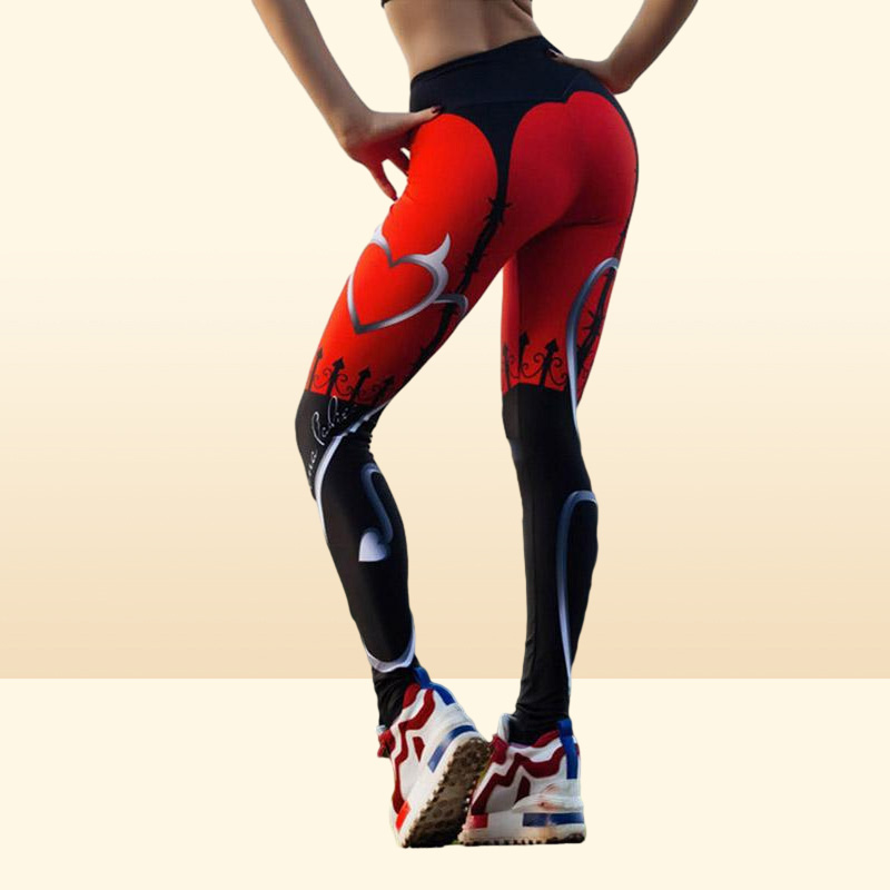 Women039s Leggings Kaminsky Casual Printed Women Push Up High Waist Femme Elastic Workout Trousers Red Heart