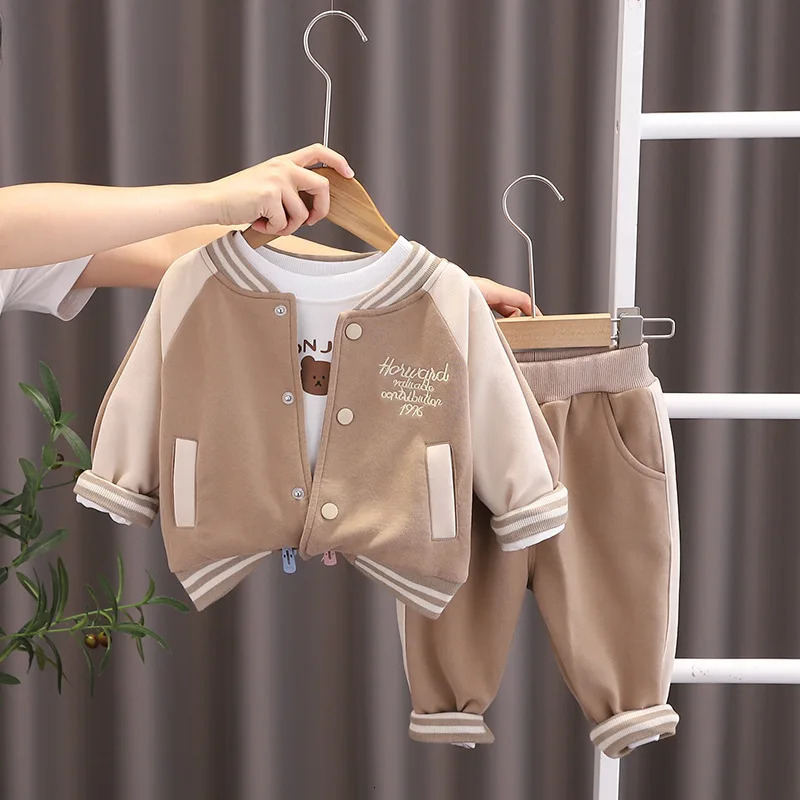 Clothing Sets Autumn Toddler Boy 3PCS Clothes Set Letter Pullovers Embroidery Baseball Uniform Suits Spliced Sports Pant Baby Outfits 231102
