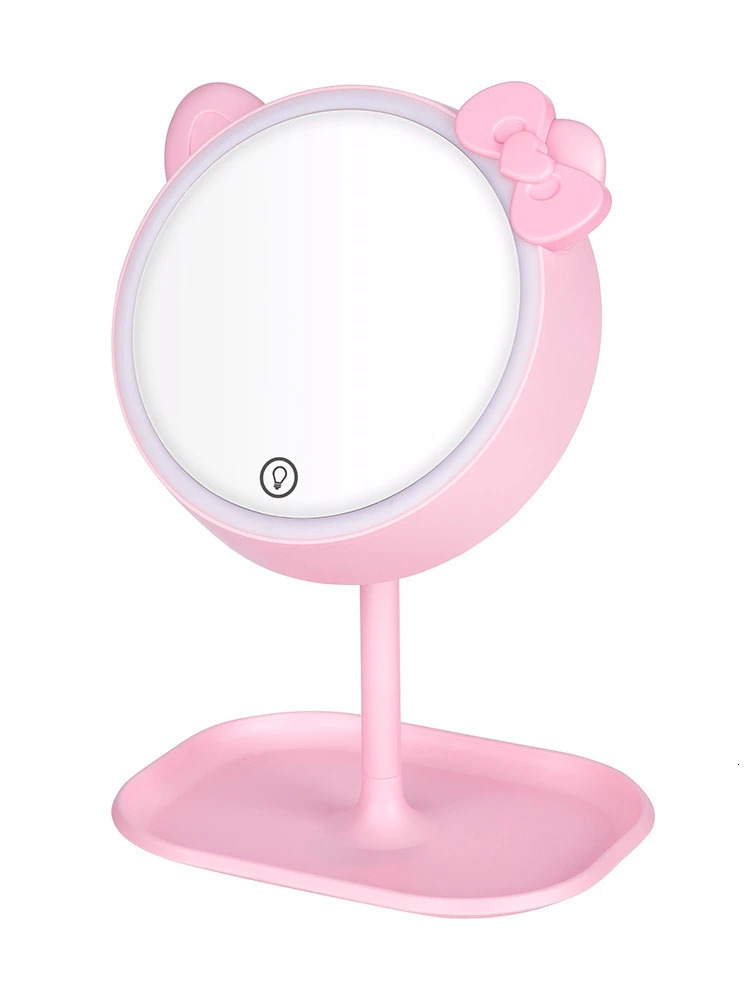 Compact Mirrors Pink Cat Makeup Mirror with Led Mirrors Standing Mirror Touch Screen Vanity Mirror Adjustable Light Desk Cosmetic Mirrors 231102
