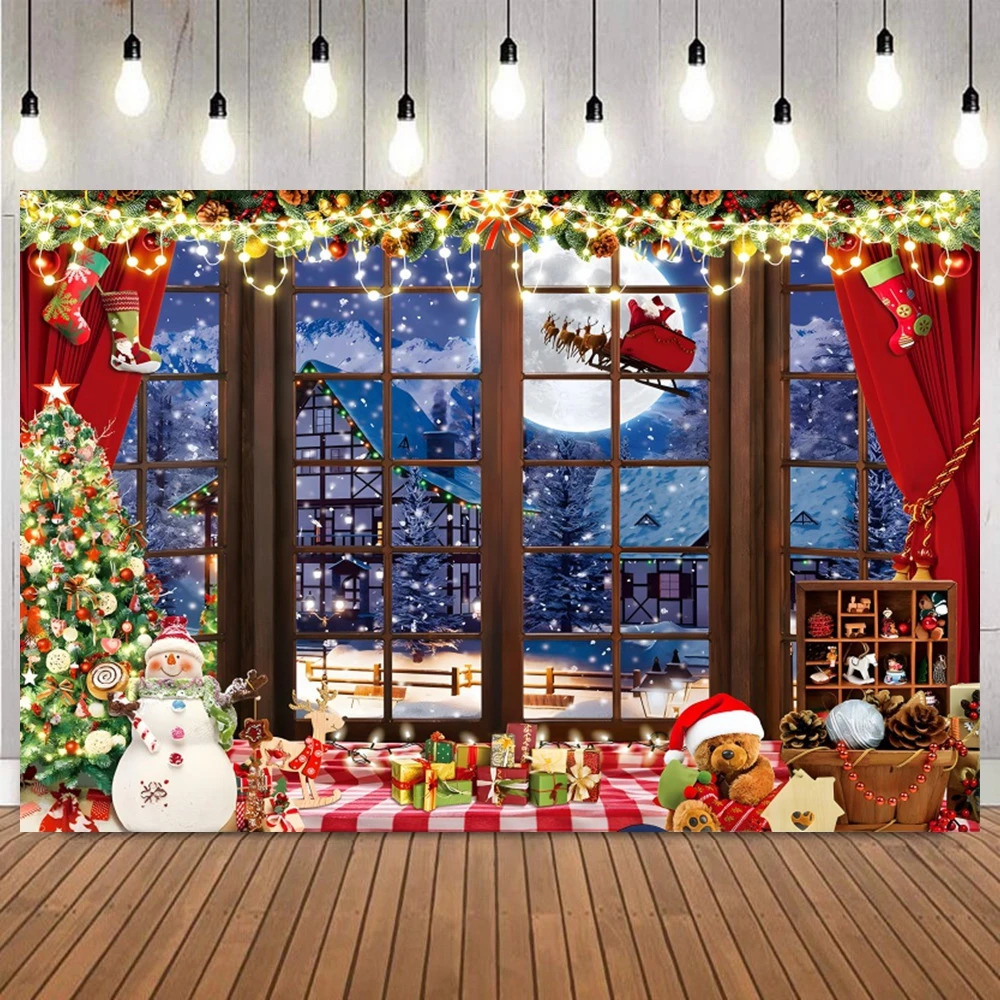 Christmas Decorations Christmas Backdrop for Pography Xmas Tree Window Fireplace Gift Santa Winter Family Party Decor Banner Po Background 231101