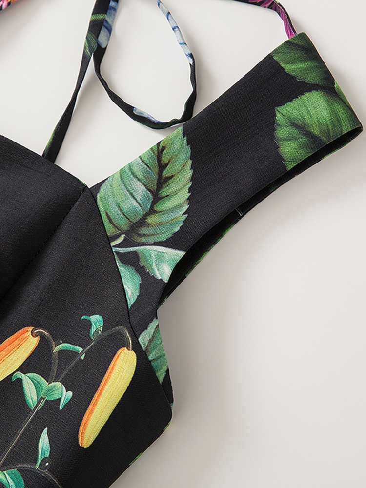 RUKAS Summer Loose Dress For Women Square Collar Sleeveless High Waist Print Colorblock Midi Dresses Female Clothing 2023