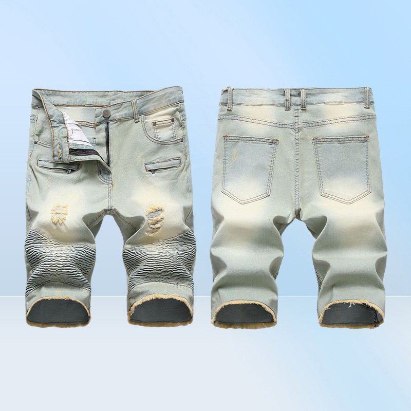 Summer Denim Shorts Men Stretch Slim Fit Short Jeans Mens Designer Cotton Casual Distressed Shorts Knee Length Denim Short