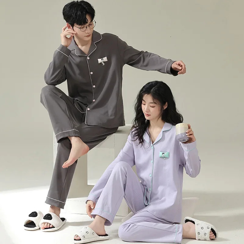 Men's Sleepwear Pajamas Suit Women Spring Autumn Cotton Long Sleeve Casual Large Men Homewear Soft Breathable Couples Nightcloth 231102