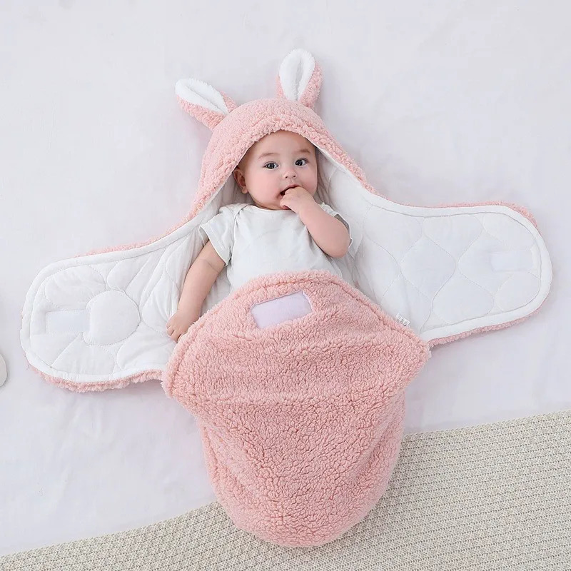 Sleeping Bags Soft born Baby Sleeping Bags With Ears Autumn Winter Thick Wrap Blankets For Babies Warm born Sleep Sack 0-6 Month 231101