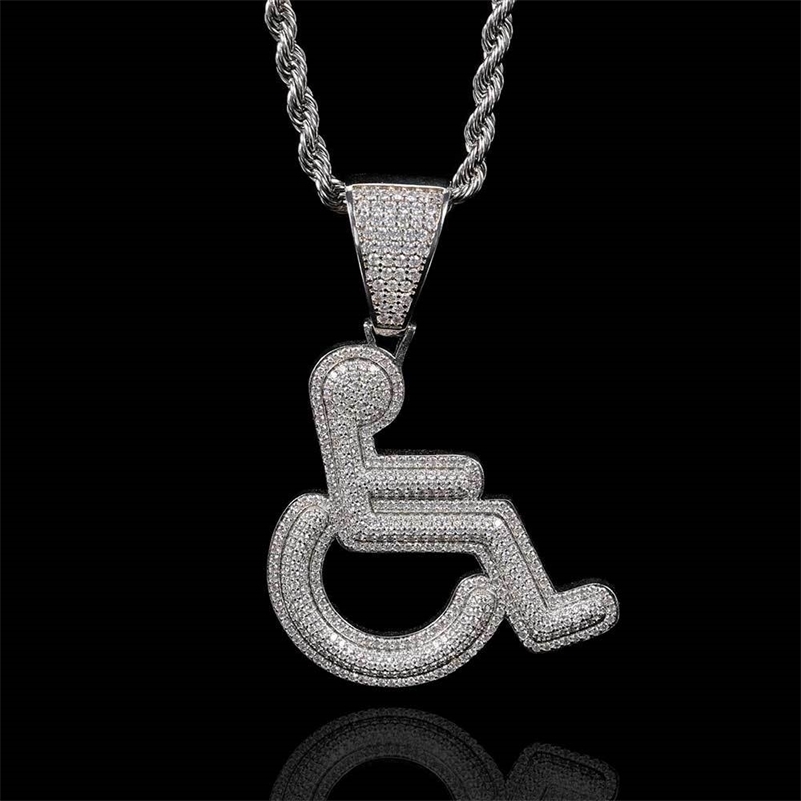 Chokers Nuoya Jewelry Iced Out Disabled Wheelchair Pendant Plated Bling Cz Simulated Hip Hop Rapper Chain Necklace 231101