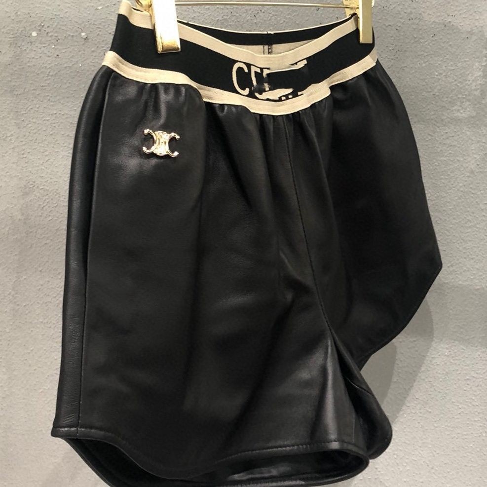 Womens print elastiic waist PU leather shorts SML