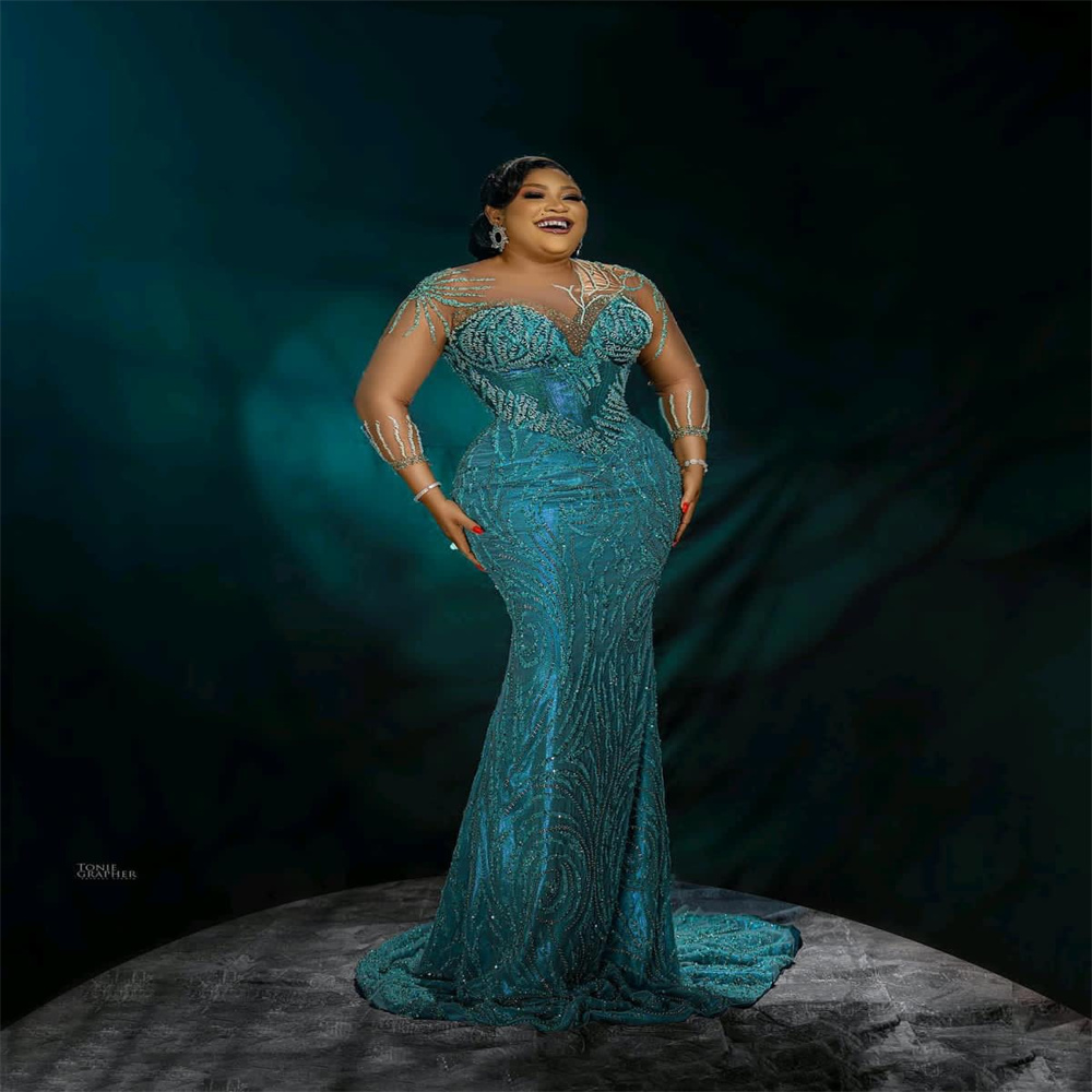 Nov Aso Ebi Arabic Mermaid Hunter Gn Prom Dress Sequined Lace Beaded Evening Formal Party Second Reception Birthday Engagement Gowns Dresses Robe De