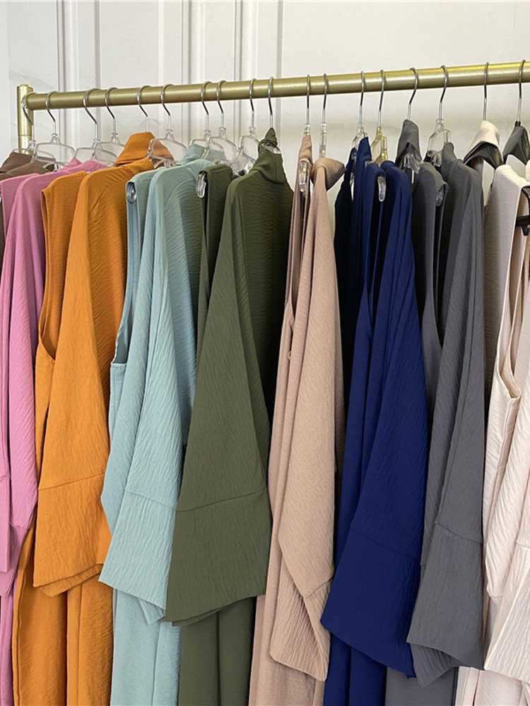 Autumn Winter Muslim Woman Set Minimalist Matching Outfits Abaya Kimono Sleeveless Dress Dubai Turkish Modesty Casual Ramadan