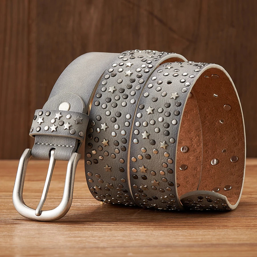 Belts Fashion Women's Rivet Punk Rock Style Male Belt For Lady PU Leather Sequins Metal buckle Wide Star bead 231101