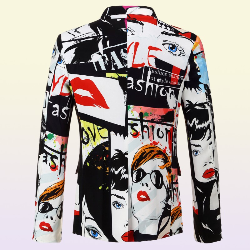 Mens Fashion Jacket Casual Color Printed Suit Coat Trend Jackets with Different Characters Menfolk Outerwear