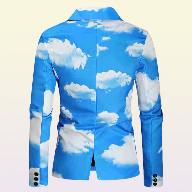 Suits Blazers Men Autumn And Winter New Fashion Blue Sky White Cloud Printed Suit Youth Random Single Button Suit J220906