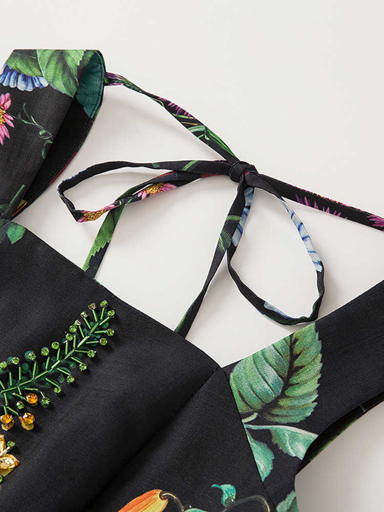 RUKAS Summer Loose Dress For Women Square Collar Sleeveless High Waist Print Colorblock Midi Dresses Female Clothing 2023