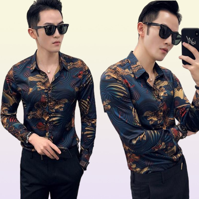 Gauges Animal Printed Dress Shirts Men Slim Fit Camisa Social Masculina Long Sleeve Shirt Fashion Mens Clothes Mauchley