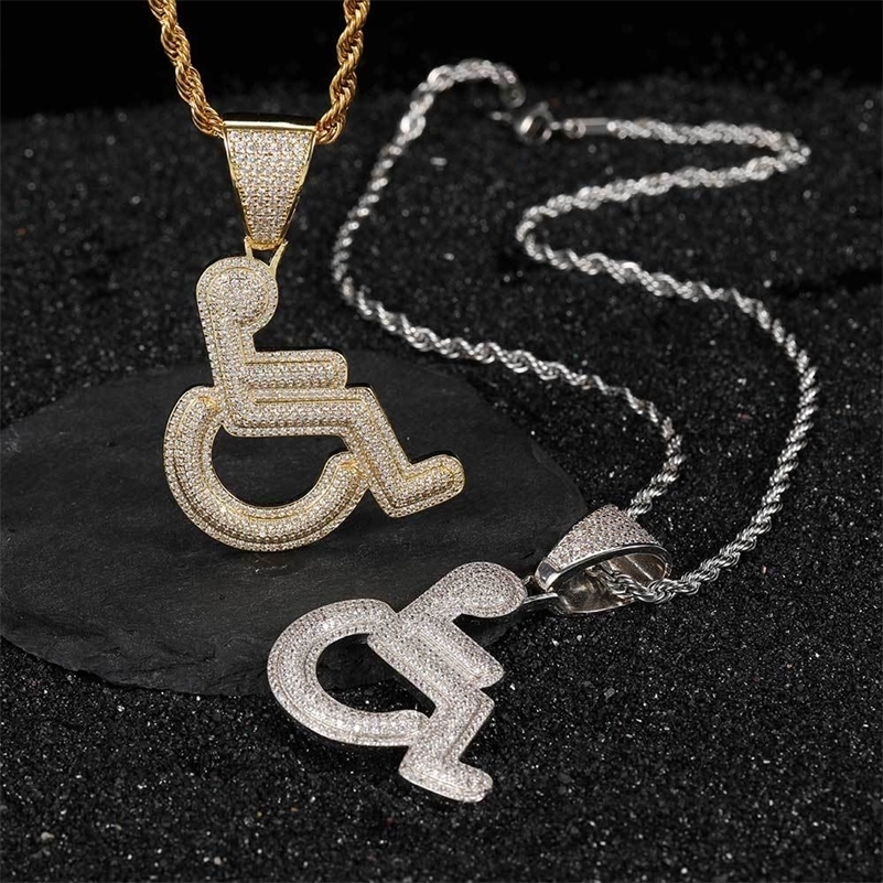 Chokers Nuoya Jewelry Iced Out Disabled Wheelchair Pendant Plated Bling Cz Simulated Hip Hop Rapper Chain Necklace 231101