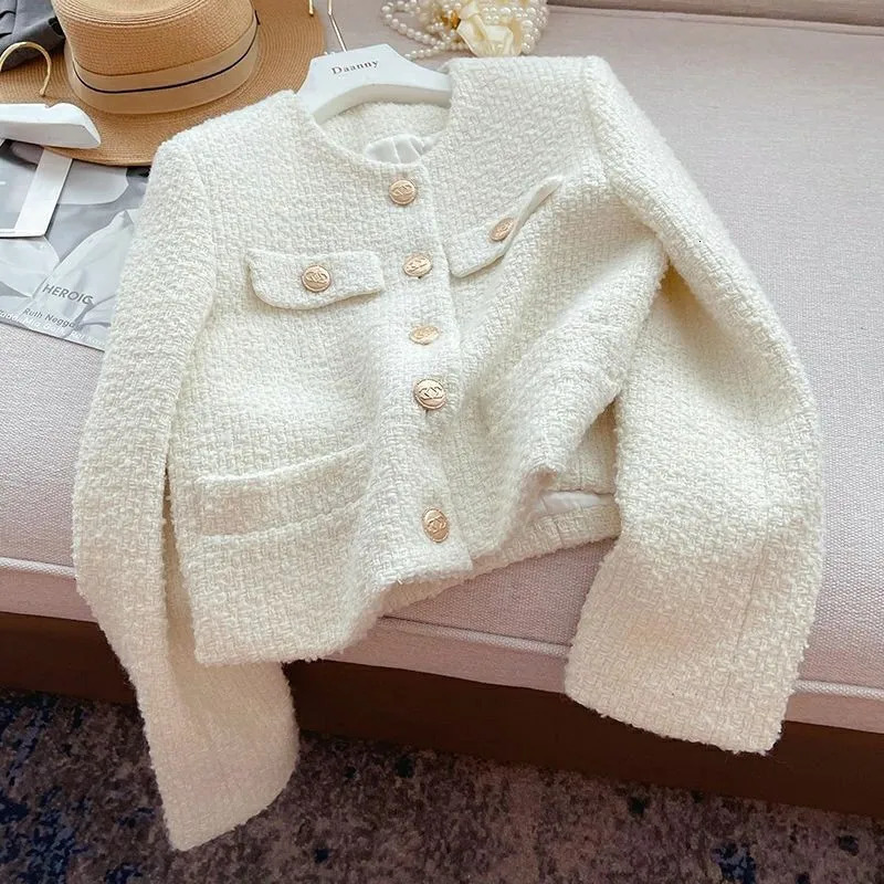 Women's Jackets Fashion White Tops Coats Korean Chic Female Tweed Basic Jacket Coat Women Clothing Runway Style Woolen Outerwear S-XL 231101