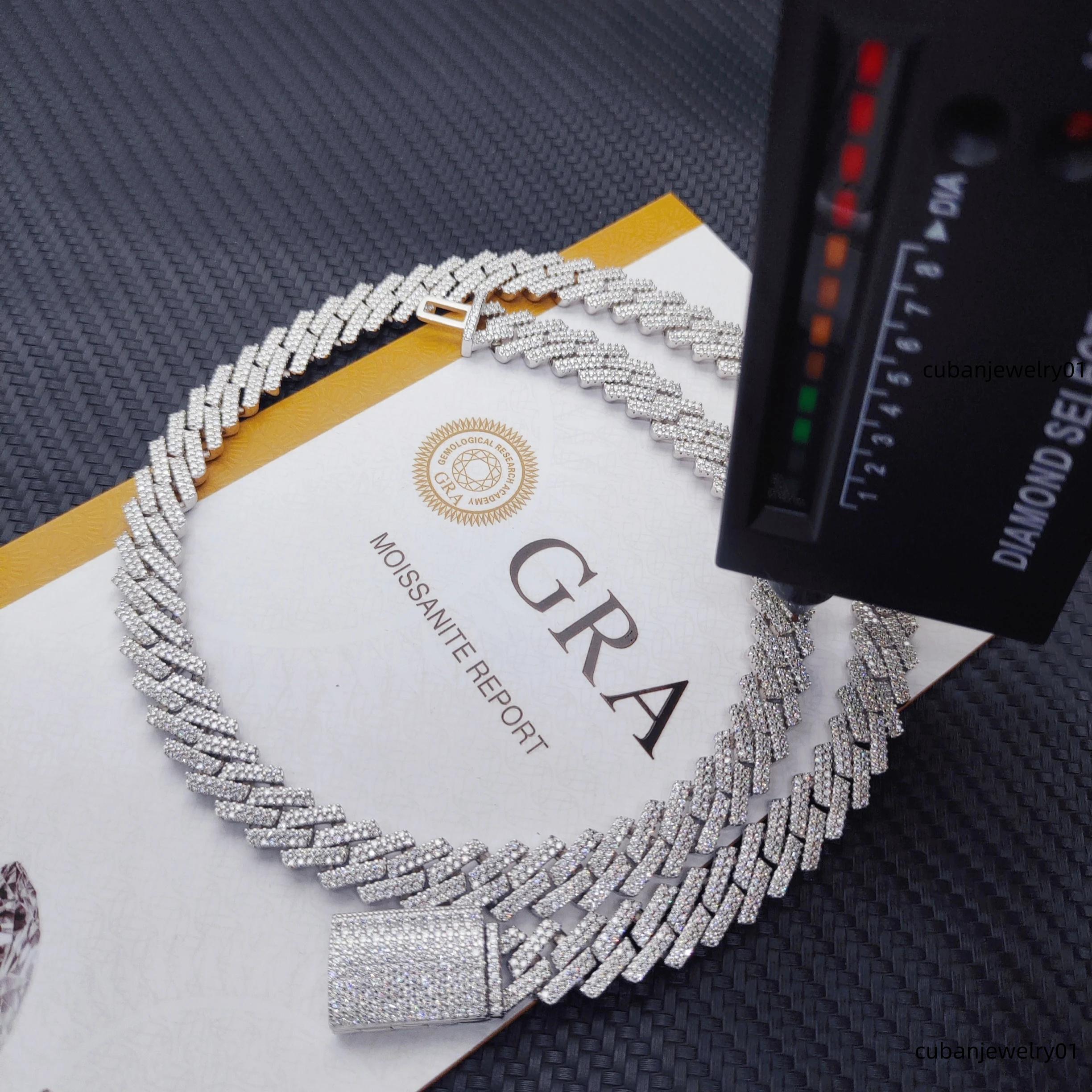 pass test 8-14mm wide GRA moissanite dia gold Sterg Sier cuban k chain for Men Hip Hop necklace Noble quality