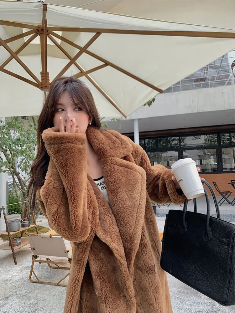 Women's Fur Faux Fur Luck A Long Teddy Bear Jacket Coat Women Winter Thick Warm Oversized Outerwear Overcoat Women Faux Lambswool Fur Coats 23110 - view 6