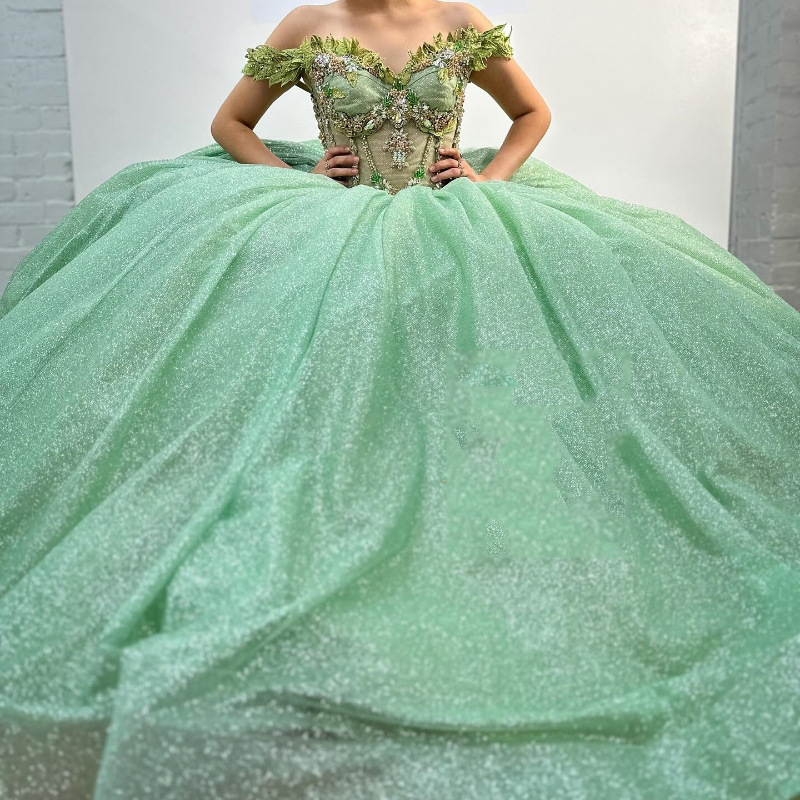 Sage Green Quinceanera Dresses Ball Birthday Party Dress Applique Lace Beads Graduation Gown Sweetheart de 15 anos
