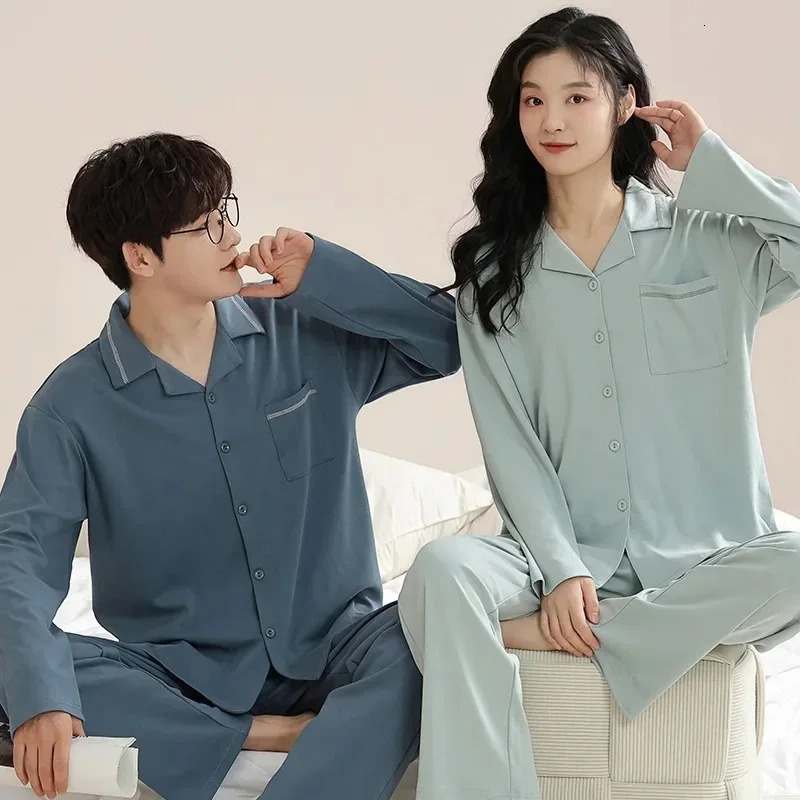 Men's Sleepwear Pajamas Suit Women Spring Autumn Cotton Long Sleeve Casual Large Men Homewear Soft Breathable Couples Nightcloth 231102