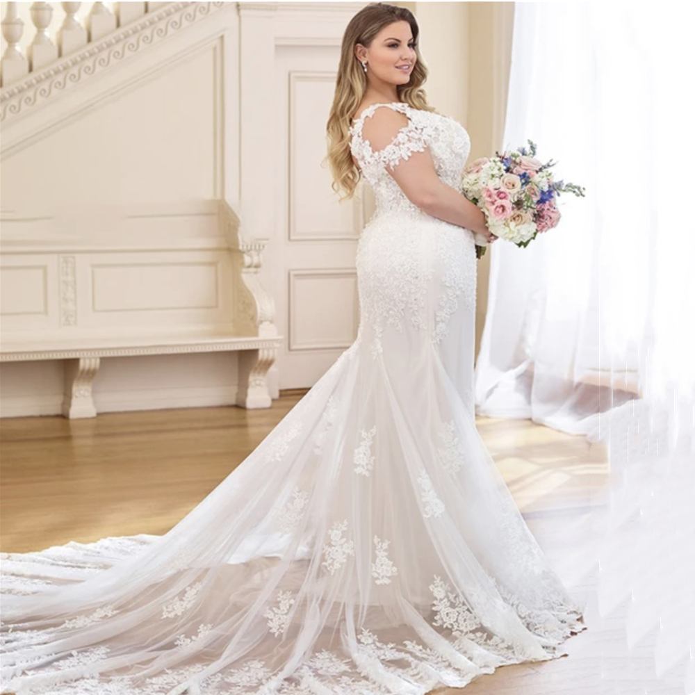Bohemian Long Mermaid Wedding Dresses Lace Appliques Plus Size Ivory Corset Bridal Gowns Boho Beach Tulle Summer Vestido De Novia