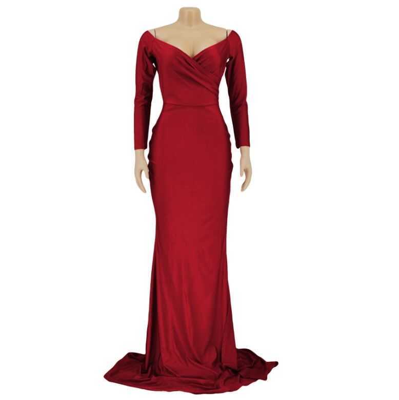 RUKAS Autumn Winter Women Off Shoulder Plunging V-neck High Side Split Mermaid Maxi Dress Sexy Night Party Club Long Dresses