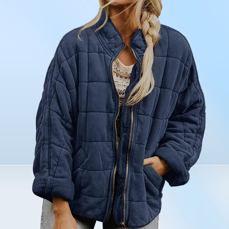 Gauges Women's Jackets Solid Green Plaid Patchwork Long Sleeve Women Dolman Jacket Zipper Loose Gray Streetwear Female Cardigan Wint