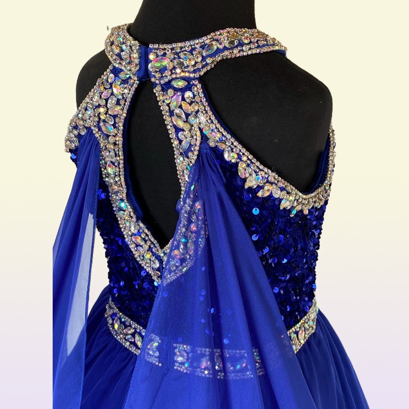 Crystals Girl Pageant Dress with Cape Ballgown AB Stone White Chiffon Little Kid Birthday Formal Party Gown Toddler Teen Pret