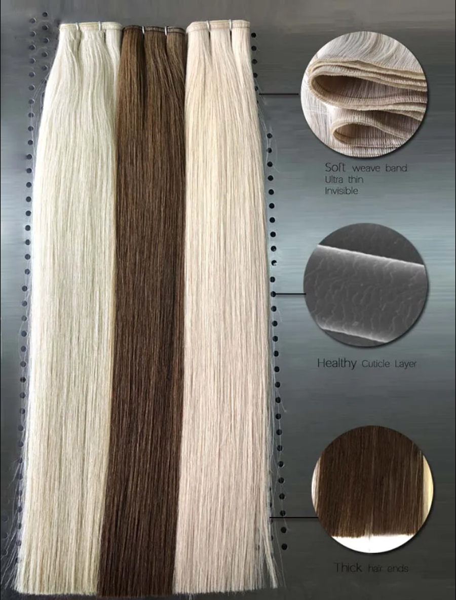 New Hair Extensions Remy Human Hair Weaves Flat Weft Silk Ribbon Hair Bundles Ultra Thin Weft Black Brown Blond 50g/piece 200g/lot Invisible Skin Pu W