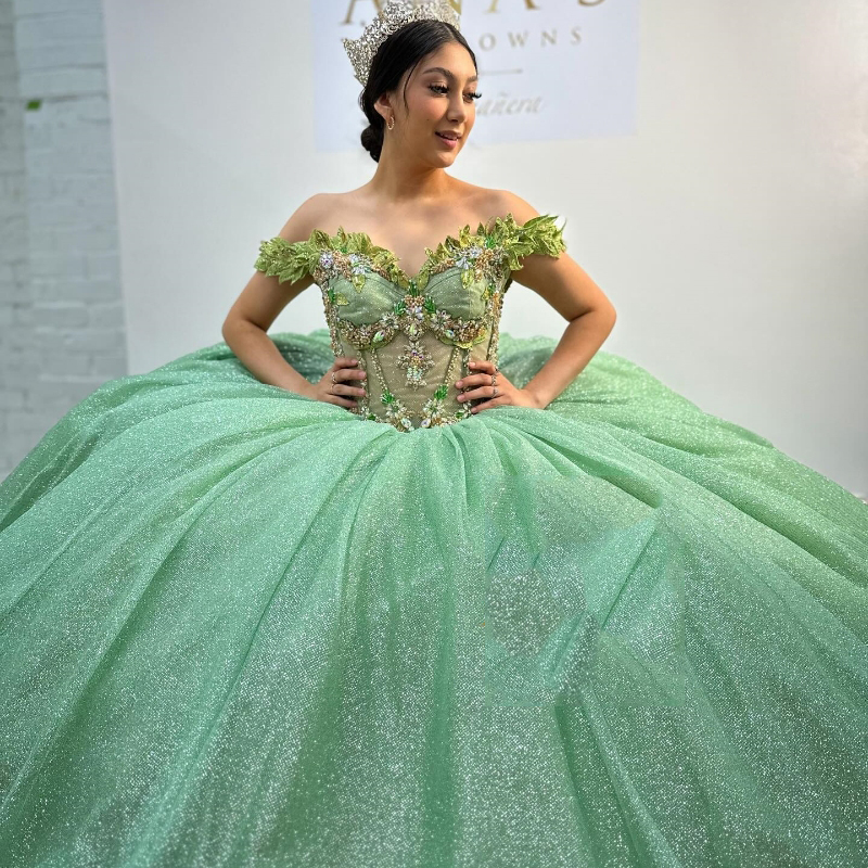Sage Green Quinceanera Dresses Ball Birthday Party Dress Applique Lace Beads Graduation Gown Sweetheart de 15 anos