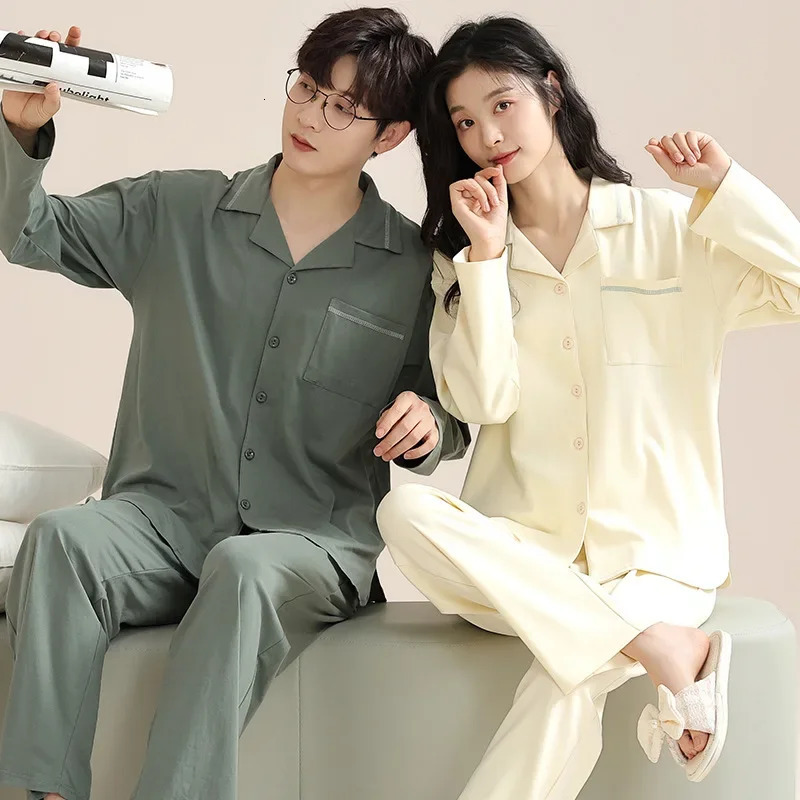 Men's Sleepwear Pajamas Suit Women Spring Autumn Cotton Long Sleeve Casual Large Men Homewear Soft Breathable Couples Nightcloth 231102