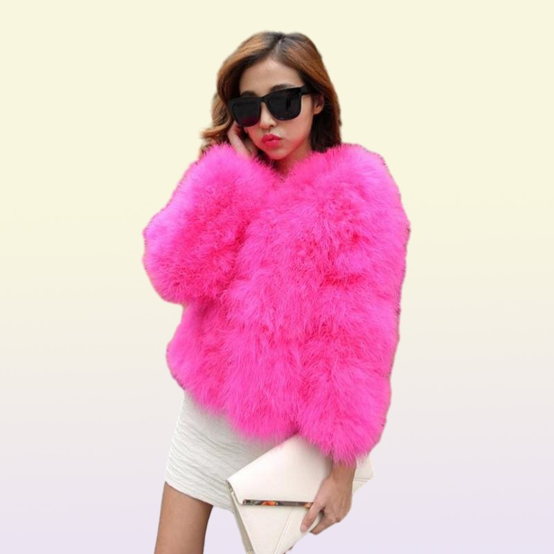 Women Real Fur Coat Genuine Ostrich Feather Shrug Short Winter Jacket Natural Coats Female WYQ1671 Women039s Faux7973810