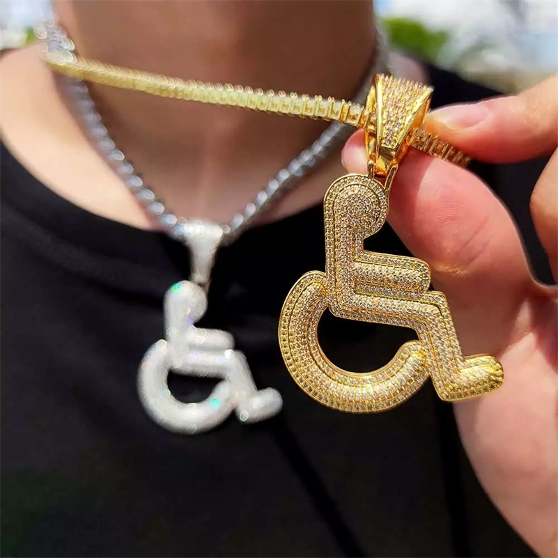 Chokers Nuoya Jewelry Iced Out Disabled Wheelchair Pendant Plated Bling Cz Simulated Hip Hop Rapper Chain Necklace 231101