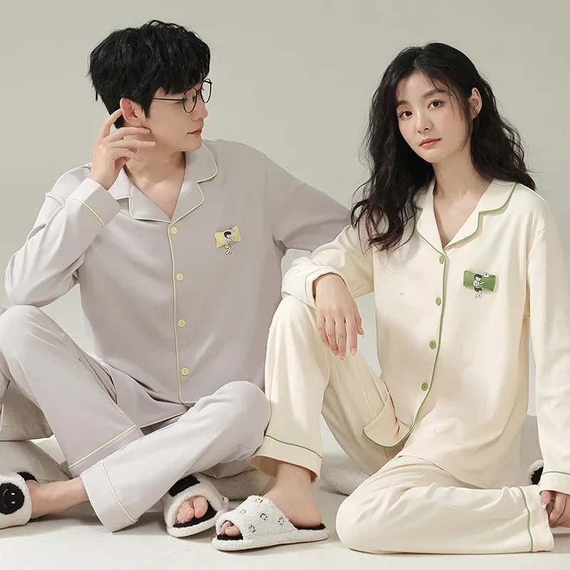 Men's Sleepwear Pajamas Suit Women Spring Autumn Cotton Long Sleeve Casual Large Men Homewear Soft Breathable Couples Nightcloth 231102