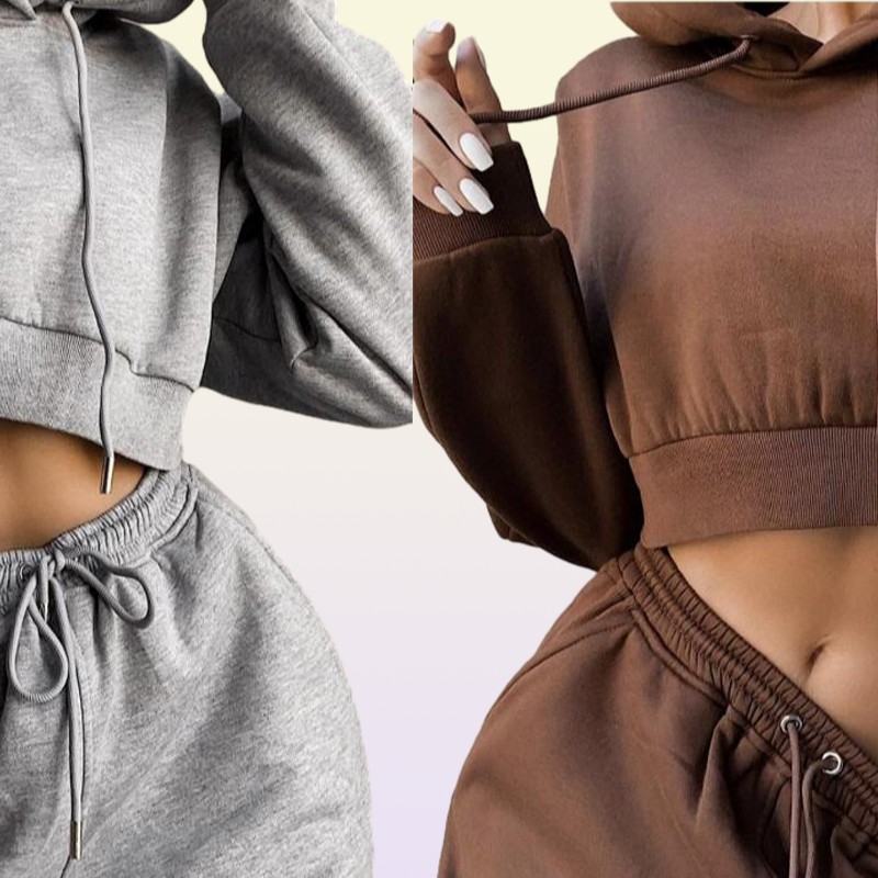 selling Women 2 piece outfits pants sweat suits for ladies crop top hoodie and jogger sets9490927