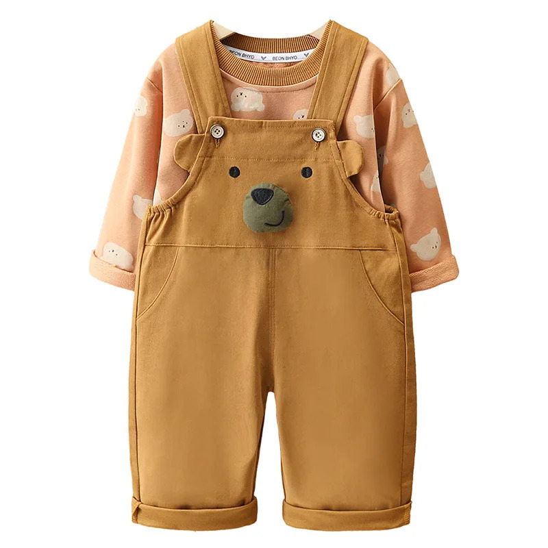 Clothing Sets Spring Autumn Children Boy 2PCS Clothes Set Bear Printed Long Sleeve Pullovers Cartoon Infant Baby Jumpsuit Kids Outfits 231102