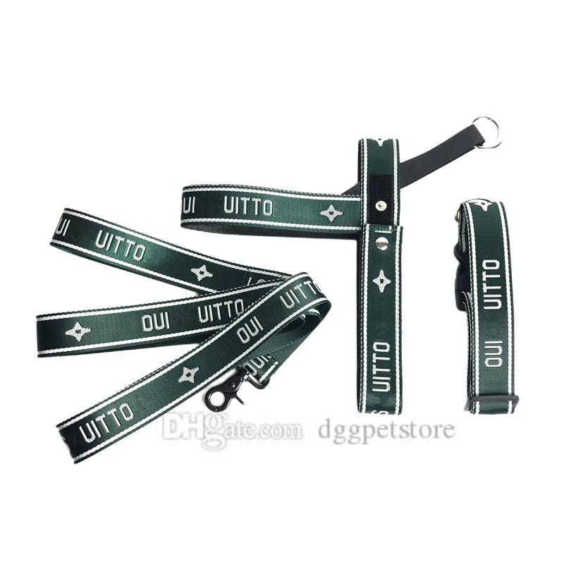 Designer Dog Collars Leashes Set No Pull Dog Harness with Classic Jacquard Letter Adjustable Nylon Dog Harness Quick Fit Dog Vest Harness for Small to Large Dogs L B177